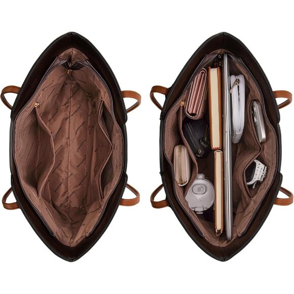 Women Dark Coffee Imported Vegan Leather Medium Top Handle Satchel Tote Bags - Picture 5 of 6